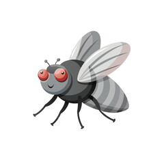 Cartoon fly character standing prominently against a star isolated on white background