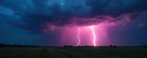 Dramatic Thunderstorm Raging Across the Landscape Intense Lightning Illuminates Dark Cumulonimbus Clouds