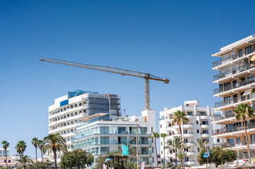 construction of a hotel near the beach with the crain
