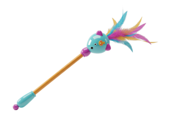 Playful Cat Toy Wand with Feathers and Fish Design