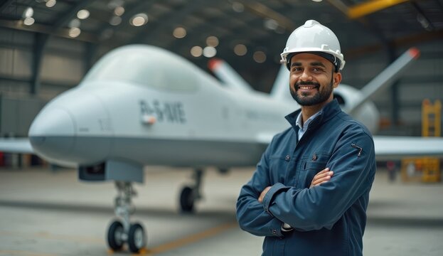 proud indian aviation engineer near runway