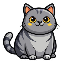 Cute cartoon style gray british shorthair cat illustration isolated on white background