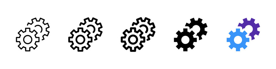 Gears icon. Two interlocking cogwheels mechanical configuration vector illustration. System optimization and automation symbol. Process control and engineering tools sign. Technology pictogram.