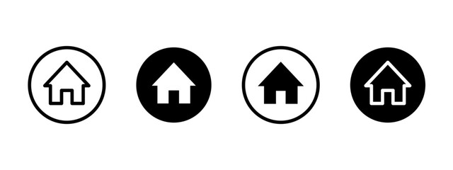Home icon. House symbol inside circular button for interface navigation vector illustration. Website homepage access and UI menu navigation symbol. Web start screen sign. Online portal pictogram.