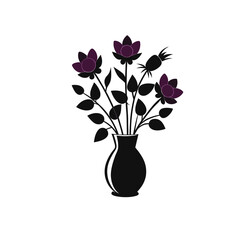 Collection of flower silhouettes in a vase isolated on white background