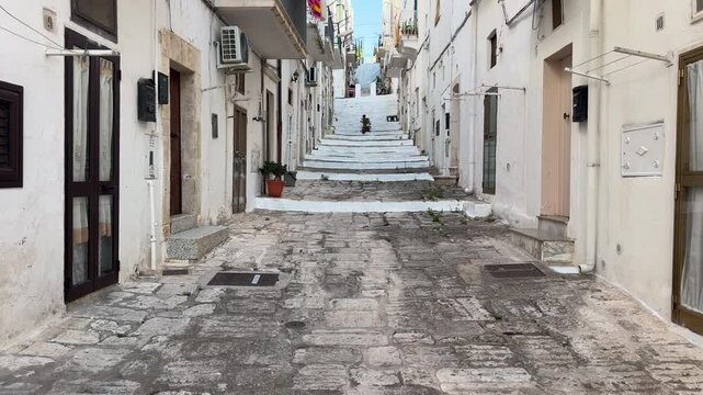 Cinematic Footage of Ostuni &ndash; Whitewashed Hilltop Town in Apulia, Southern Italy