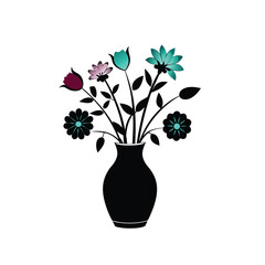 Collection of flower silhouettes in vases isolated on white background