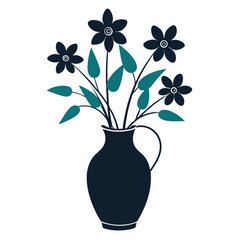 Elegant silhouette of flowers in a vase isolated on white background