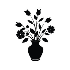 Elegant silhouette of flowers in a vase isolated on white background