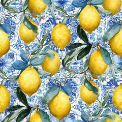 Seamless lemon pattern with bright, fresh fruit and leaves. Perfect for summer textiles, packaging, wallpapers, kitchen decor, and cheerful graphic design projects.