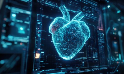 Digital heart displayed on futuristic interface
