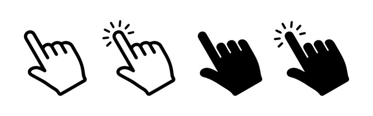 Hand cursor icons set. Pointer clicking symbol. Vector illustration.