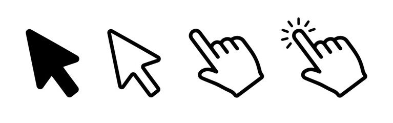 Mouse click cursor set. Arrow cursor pointer collection.