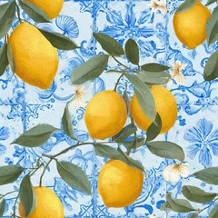 Seamless lemon pattern with bright, fresh fruit and leaves. Perfect for summer textiles, packaging, wallpapers, kitchen decor, and cheerful graphic design projects.
