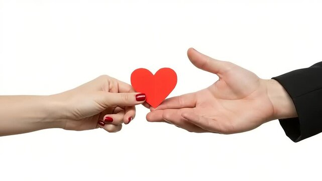 Hands exchanging red heart.