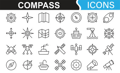 Icons representing various types of compasses, direction tools, and mapping devices.