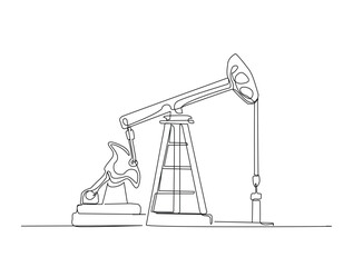 Oil pumpjack in single line draw illustration. Continuous one line drawing of Land oil drilling rig, Editable stroke.