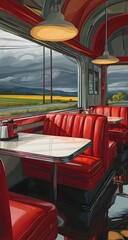 Fototapeta premium Diner Booth Amidst a Colorful Landscape View