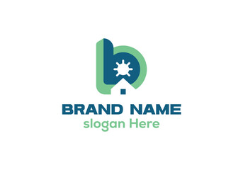 Modern Logo Design Featuring Letter B with Building and Snowflake Imagery in Blue and Green Color Palette for a Brand