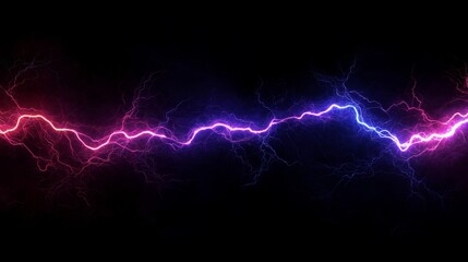 Fototapeta premium Dramatic Isolated Lightning Bolts in Dark Night Sky With Electric Energy