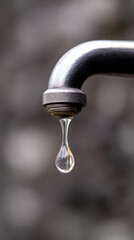 Chrome faucet with water drop. Modern chrome water faucet with droplet. Clean, minimal look.