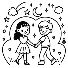 Obraz premium Graceful Line Art Design A Night Under the Stars, Sweet Couple