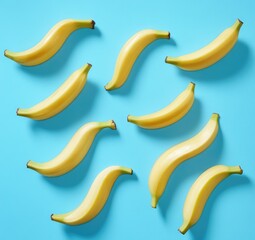 Bananas arranged in a wavy pattern on a light-blue background