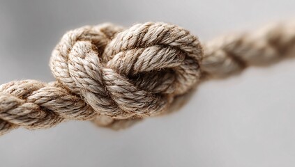 Close-Up of a Knotted Natural Fiber Rope on White Background