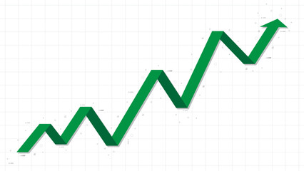 Step by step growing green arrow path with grey elements for business growth, profit, target, achieve, marketing, save money concept template