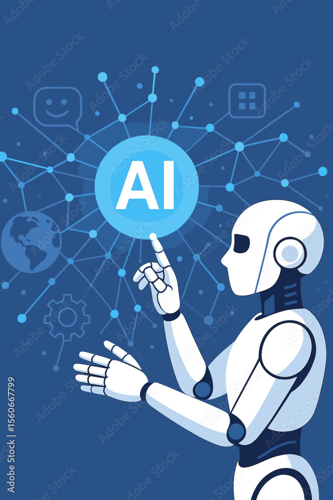 Aufkleber ai technology concept. robot interacts with a neural network. artificial intelligence for machine le