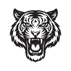 Striking Tiger Head Emblem Powerful Black and White Illustration of a Fierce Tiger Showcasing Strength and Determination
