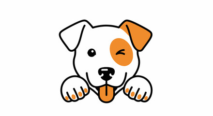 Cartoon Dog with Orange Spots Winking and Sticking Out Tongue