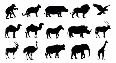 Collection of Black Silhouette African Animals