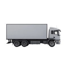 White delivery truck side view isolated on black