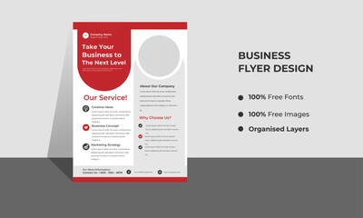 Corporate Business Modern A4 Flyers, RED AND GRAY COLOR with creative editable geometric vector design templates, Informative modern layouts for promotional purpose