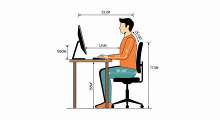 Ergonomic Office Chair and Desk Setup with Dimensions
