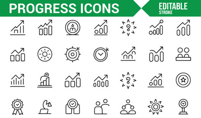 Minimalist symbols representing business progress, success, and development stages.