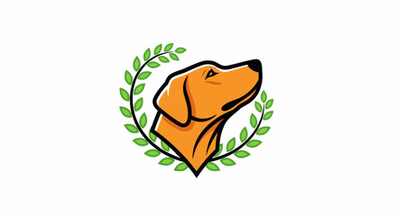 Orange Dog Head Logo with Laurel Wreath, Upward Gaze