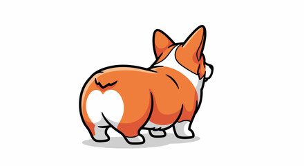 Cartoon Corgi Dog Butt, Orange and White, Isolated on White Background