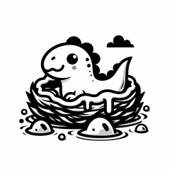 Small Dinosaur Resting Safely in a Prehistoric Nest