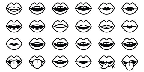 A-Line Art Icon Set 20 Diverse Men's Lip Expressions