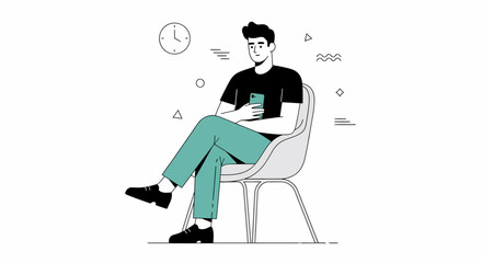 Vector Illustration of a Man Sitting on a Chair Holding Phone
