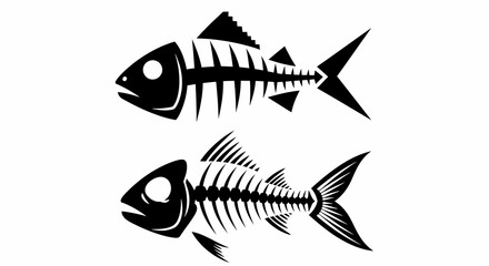 Two stylized fish skeletons, black silhouette, side view, simple design.