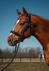 Obraz premium Cavalo marrom em céu azul.