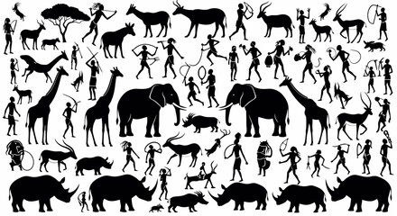 Black Silhouette Collection: African Wildlife, People, and Tribal Elements