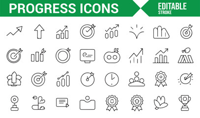 Icons representing progress, growth, and achievement for business and development.