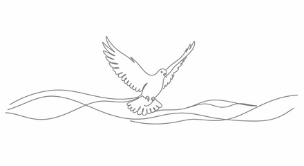 Fototapeta premium Elegant Line Art Dove with Outstretched Wings, Flying Gracefully