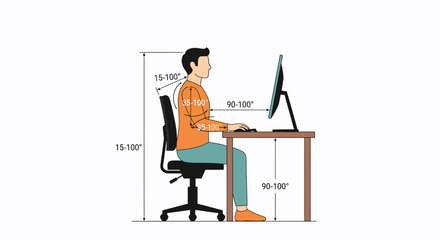 Ergonomic Office Posture Illustration: Correct Sitting Position at Desk