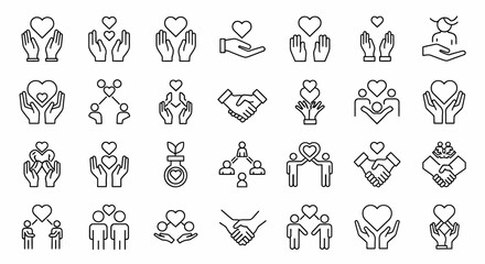 Collection of Outline Icons Depicting Acts of Love and Connection