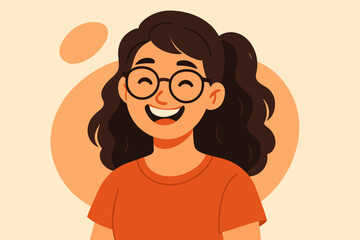 Cheerful young woman with eyeglasses smiling. Happy beautiful girl portrait. Modern flat vector cartoon character illustration. Positive emotion, joy, and happiness concept for avatar.